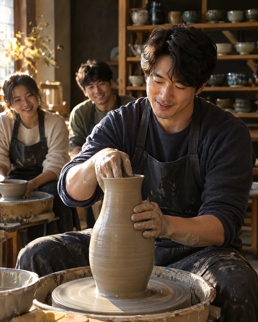Jun Park, ceramicist, at work